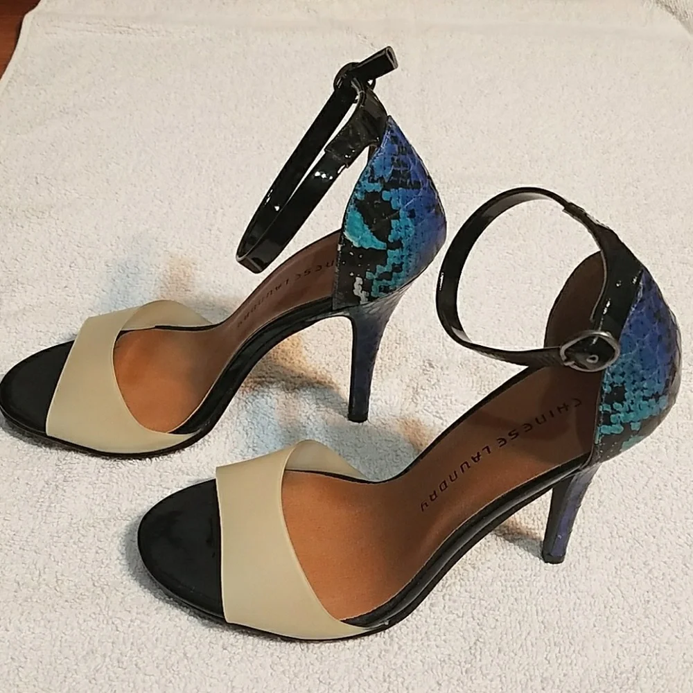 Chinese Laundry Heels Ankle‎ Strap Black Beige Blue Snake Print Pumps
